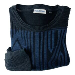 VTG Bullock & Jones Blue & Gray Abstract Wool Acrylic Long Sleeve Sweater Sz XL